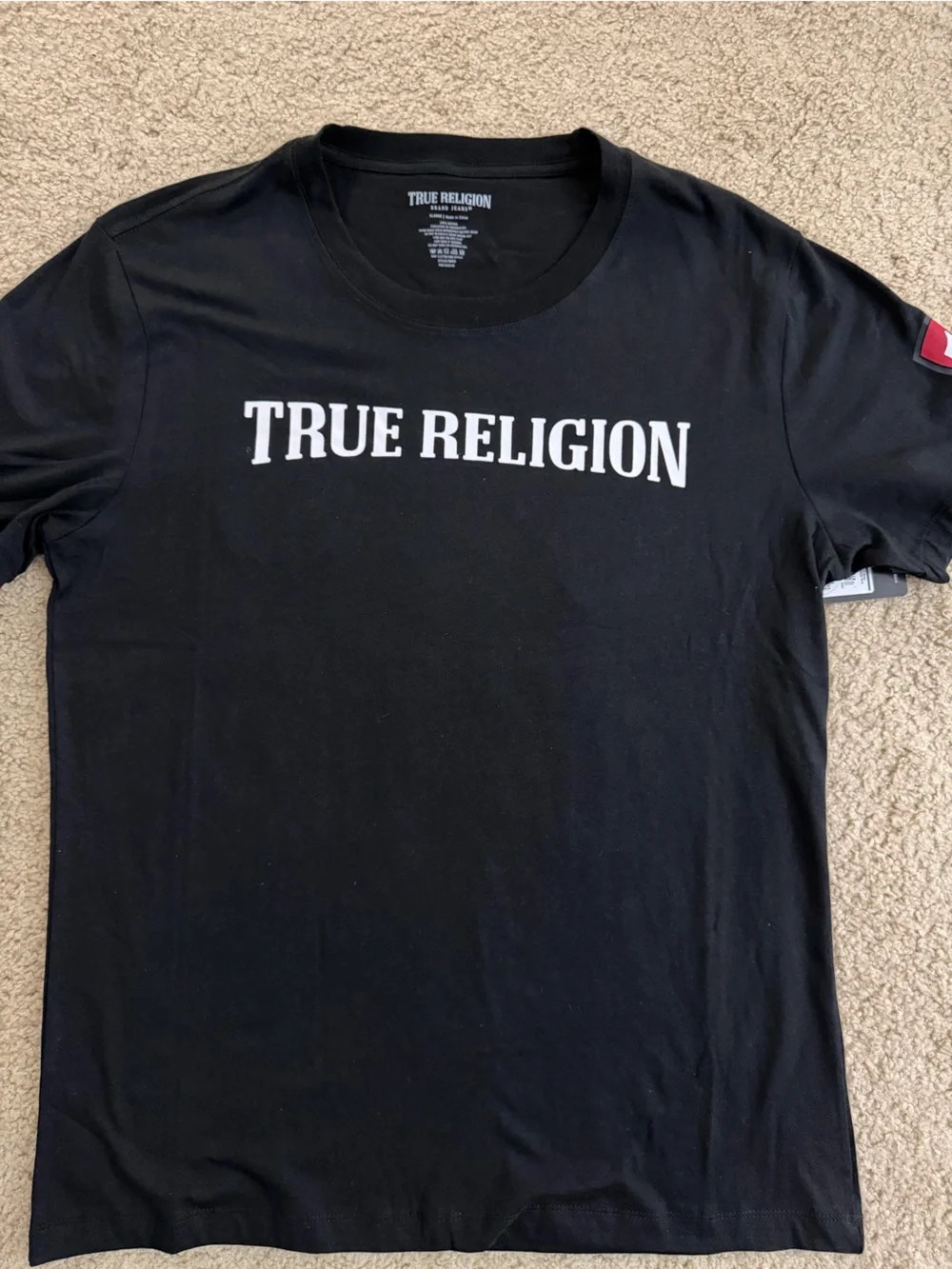True Religion Black & Red Back Logo Patch Short Sleeve Tee